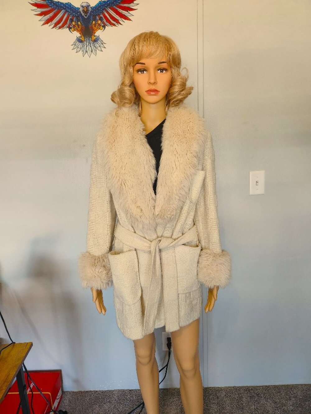 #785 Wool?/faux fur coat